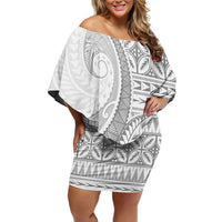 Polynesian White Sunday Family Matching Off Shoulder Short Dress and Hawaiian Shirt Lotu Tamaiti Melanesian Pattern - Polynesian Pride