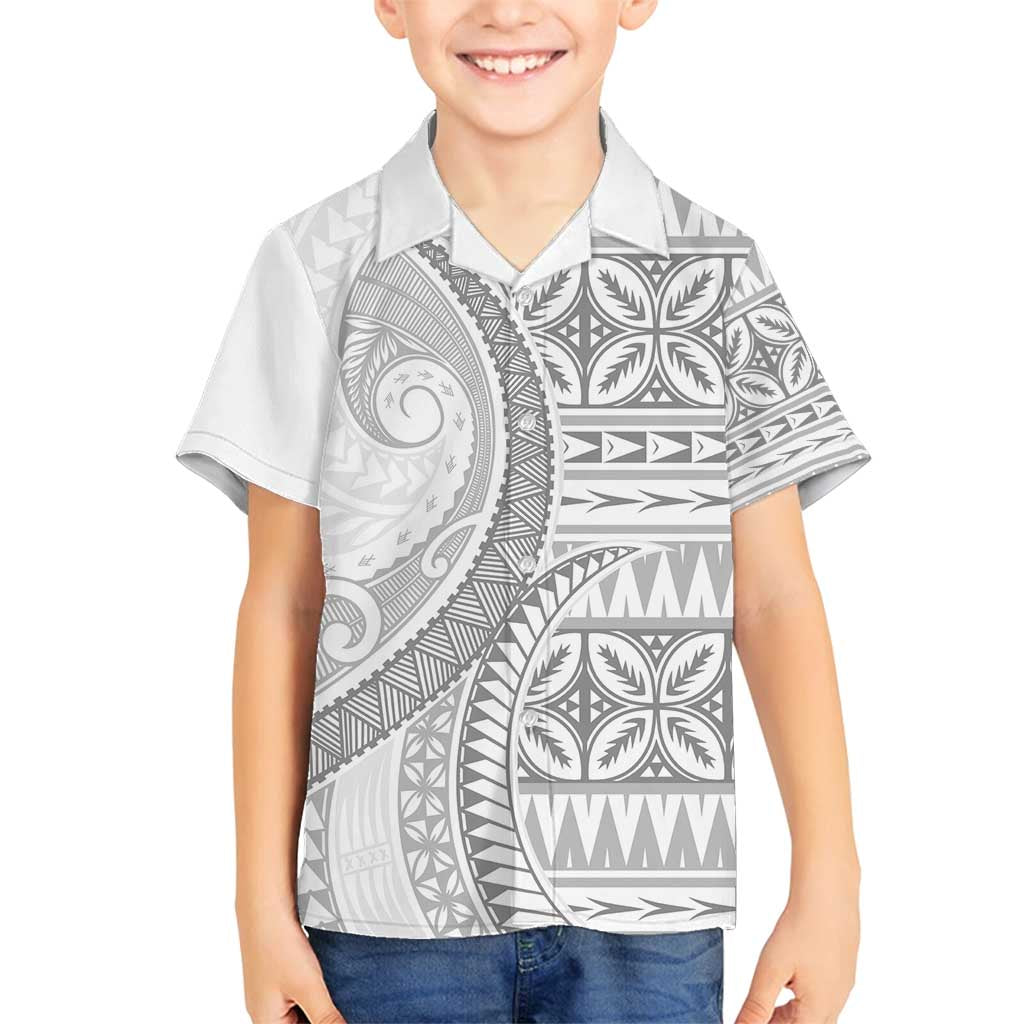 Polynesian White Sunday Family Matching Puletasi and Hawaiian Shirt Lotu Tamaiti Melanesian Pattern - Polynesian Pride