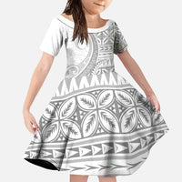 Polynesian White Sunday Family Matching Short Sleeve Bodycon Dress and Hawaiian Shirt Lotu Tamaiti Melanesian Pattern LT9 Daughter's Dress White - Polynesian Pride