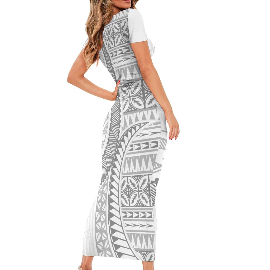 Polynesian White Sunday Family Matching Short Sleeve Bodycon Dress and Hawaiian Shirt Lotu Tamaiti Melanesian Pattern LT9 - Polynesian Pride