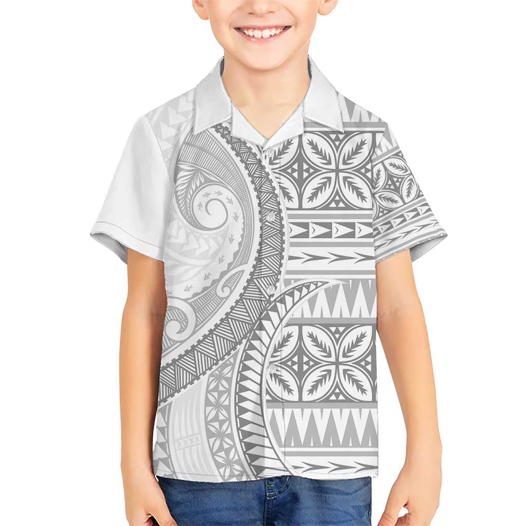 Polynesian White Sunday Hawaiian Shirt Lotu Tamaiti Melanesian Pattern - Polynesian Pride