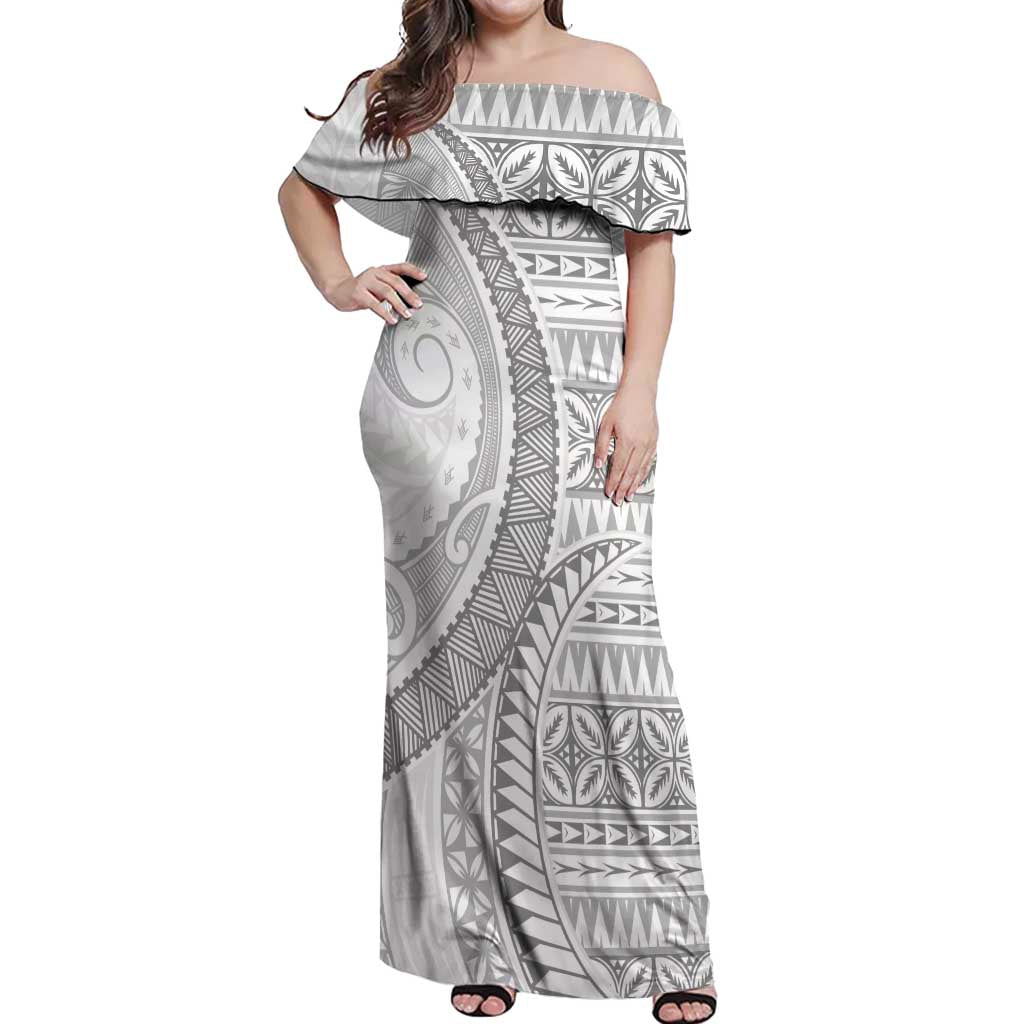 Polynesian White Sunday Off Shoulder Maxi Dress Lotu Tamaiti Melanesian Pattern LT9 Women White - Polynesian Pride