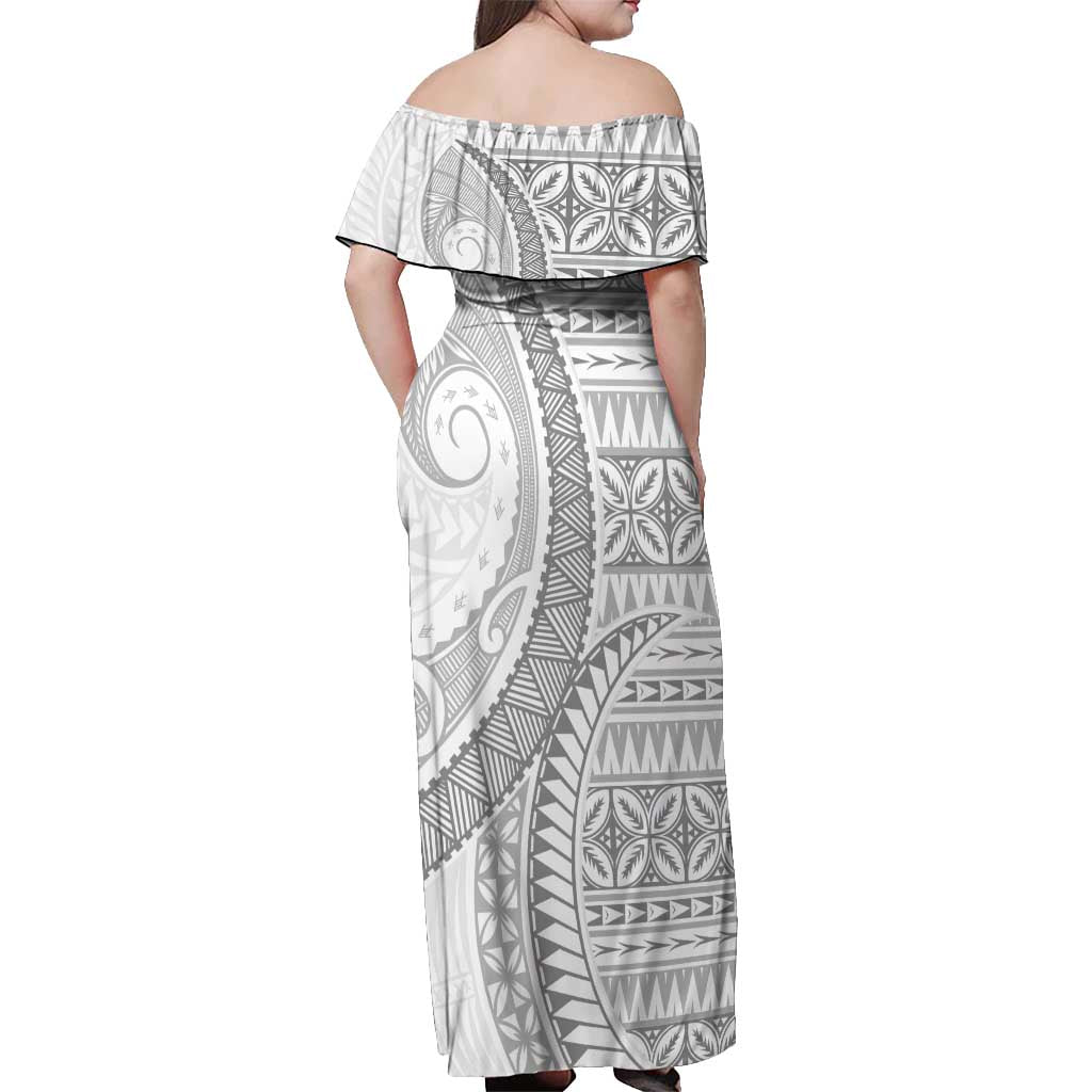 Polynesian White Sunday Off Shoulder Maxi Dress Lotu Tamaiti Melanesian Pattern LT9 - Polynesian Pride