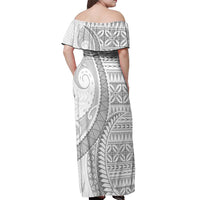 Polynesian White Sunday Off Shoulder Maxi Dress Lotu Tamaiti Melanesian Pattern LT9 - Polynesian Pride
