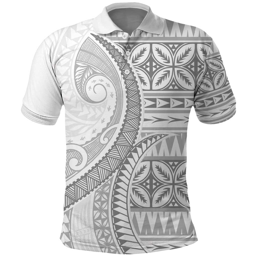 Polynesian White Sunday Polo Shirt Lotu Tamaiti Melanesian Pattern LT9 White - Polynesian Pride