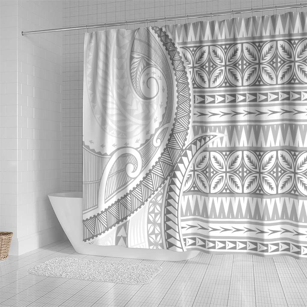 Polynesian White Sunday Shower Curtain Lotu Tamaiti Melanesian Pattern - Polynesian Pride