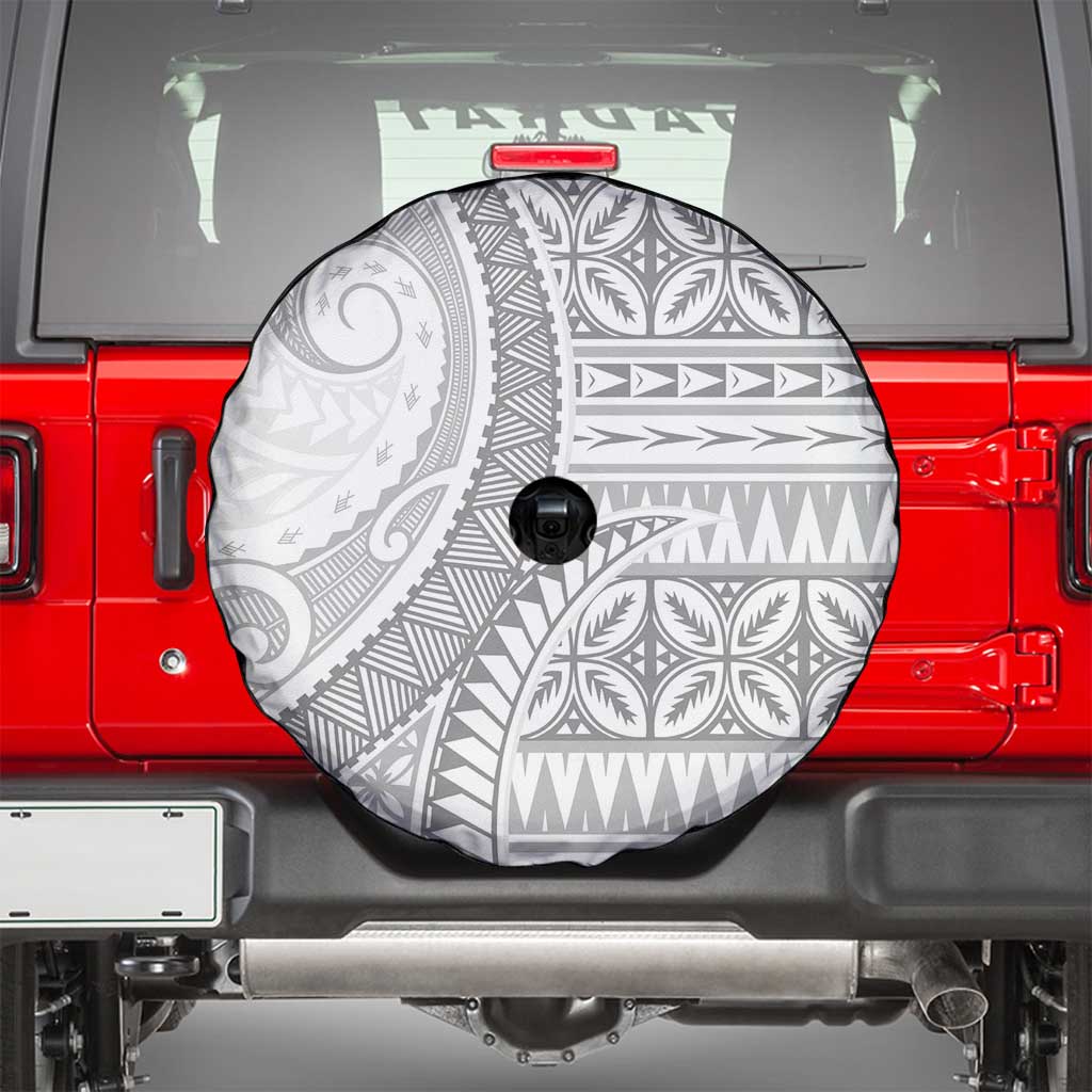 Polynesian White Sunday Spare Tire Cover Lotu Tamaiti Melanesian Pattern - Polynesian Pride
