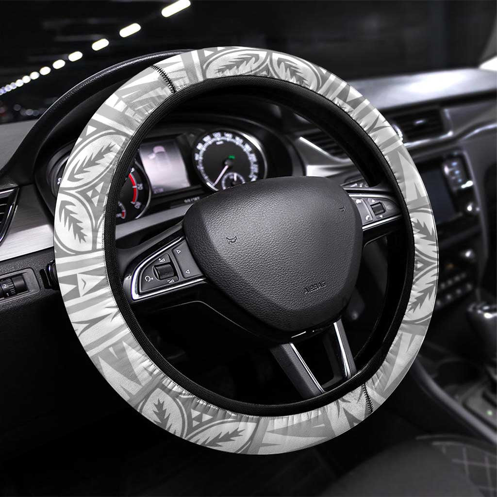 Polynesian White Sunday Steering Wheel Cover Lotu Tamaiti Melanesian Pattern - Polynesian Pride