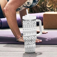 Polynesian White Sunday Tumbler With Handle Lotu Tamaiti Melanesian Pattern - Polynesian Pride