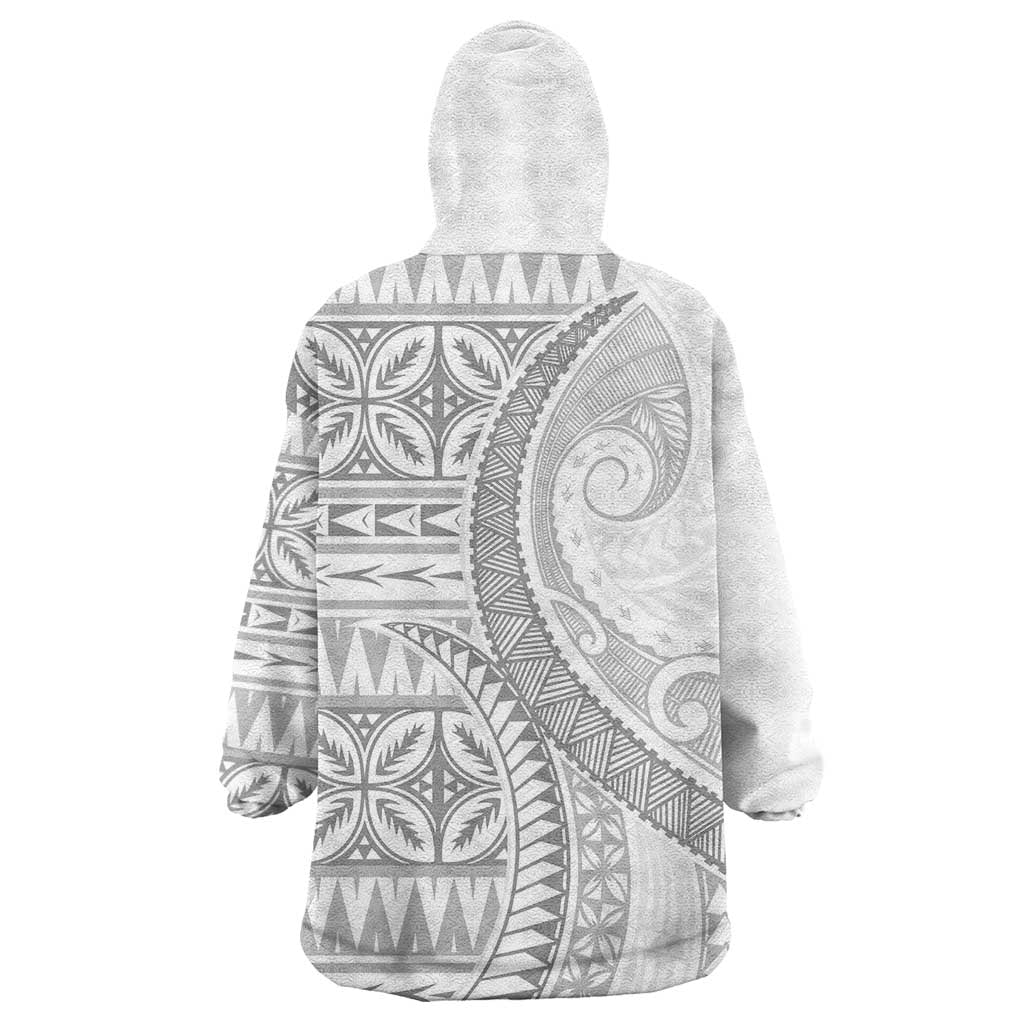 Polynesian White Sunday Wearable Blanket Hoodie Lotu Tamaiti Melanesian Pattern - Polynesian Pride