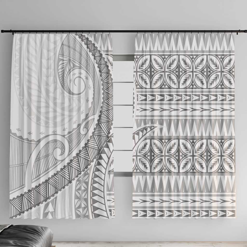 Polynesian White Sunday Window Curtain Lotu Tamaiti Melanesian Pattern - Polynesian Pride