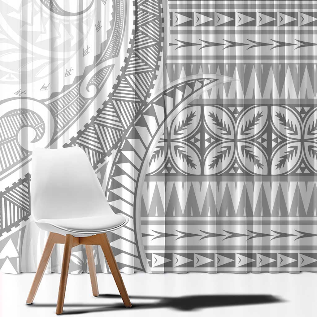 Polynesian White Sunday Window Curtain Lotu Tamaiti Melanesian Pattern - Polynesian Pride