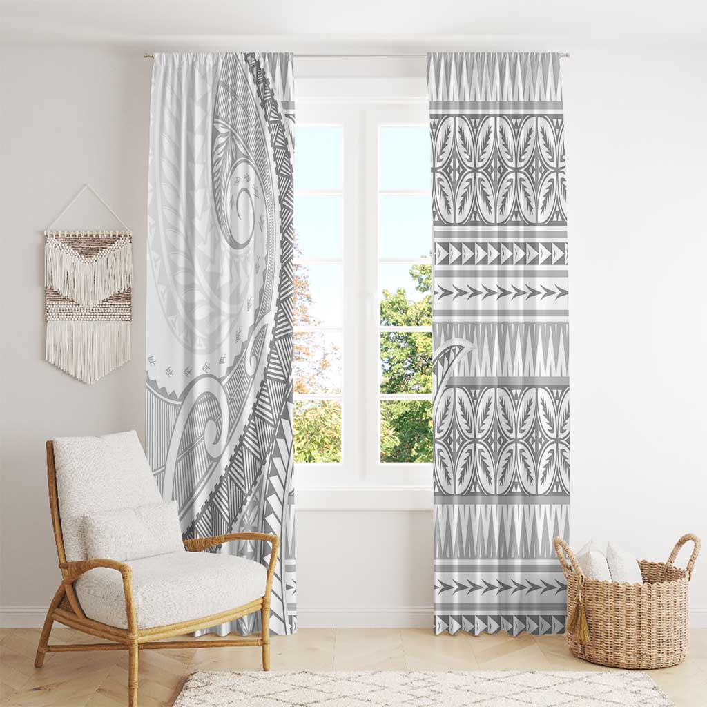 Polynesian White Sunday Window Curtain Lotu Tamaiti Melanesian Pattern - Polynesian Pride