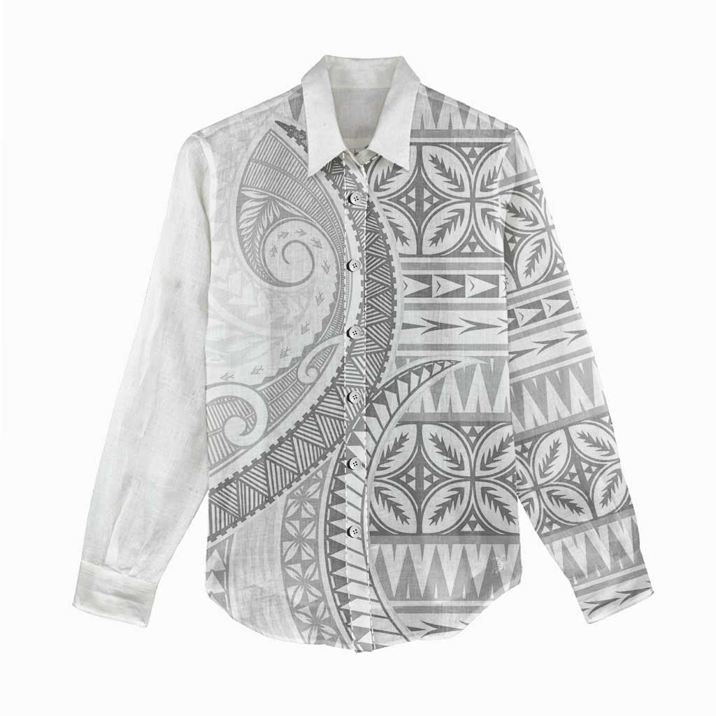 Polynesian White Sunday Women Casual Shirt Lotu Tamaiti Melanesian Pattern LT9 - Polynesian Pride