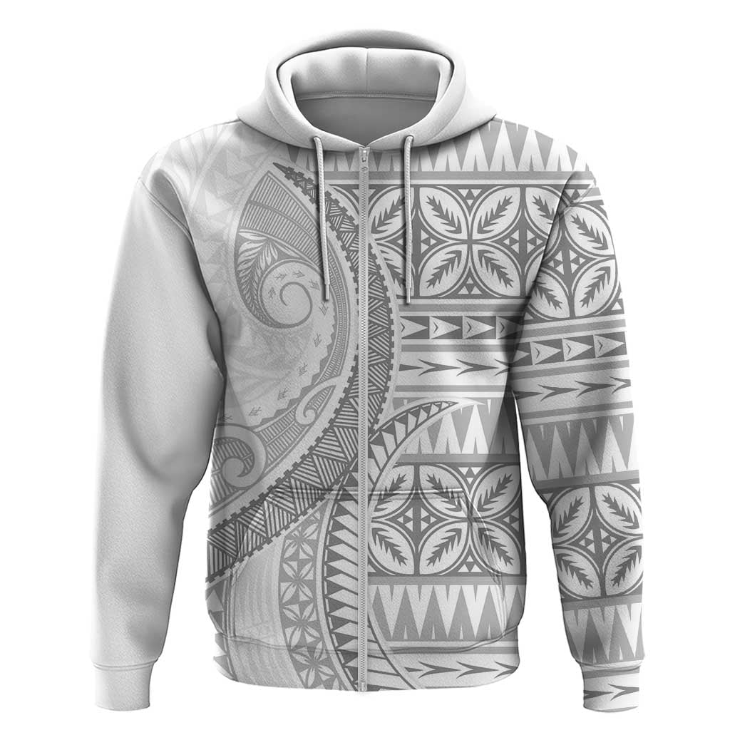 Polynesian White Sunday Zip Hoodie Lotu Tamaiti Melanesian Pattern - Polynesian Pride