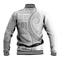 Samoa Siapo White Sunday Baseball Jacket Lotu Tamaiti Polynesian White Pattern - Polynesian Pride