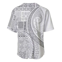 Samoa Siapo White Sunday Baseball Jersey Lotu Tamaiti Polynesian White Pattern - Polynesian Pride