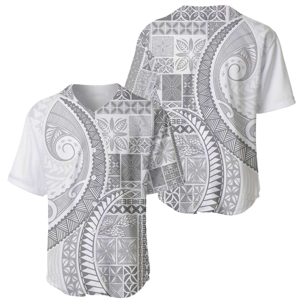 Samoa Siapo White Sunday Baseball Jersey Lotu Tamaiti Polynesian White Pattern - Polynesian Pride