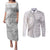 Samoa Siapo White Sunday Couples Matching Puletasi and Long Sleeve Button Shirt Lotu Tamaiti Polynesian White Pattern - Polynesian Pride