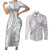 Samoa Siapo White Sunday Couples Matching Short Sleeve Bodycon Dress and Long Sleeve Button Shirt Lotu Tamaiti Polynesian White Pattern - Polynesian Pride