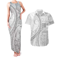 Samoa Siapo White Sunday Couples Matching Tank Maxi Dress and Hawaiian Shirt Lotu Tamaiti Polynesian White Pattern - Polynesian Pride