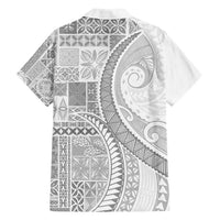 Samoa Siapo White Sunday Family Matching Long Sleeve Bodycon Dress and Hawaiian Shirt Lotu Tamaiti Polynesian White Pattern - Polynesian Pride
