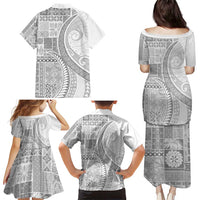 Samoa Siapo White Sunday Family Matching Puletasi and Hawaiian Shirt Lotu Tamaiti Polynesian White Pattern - Polynesian Pride