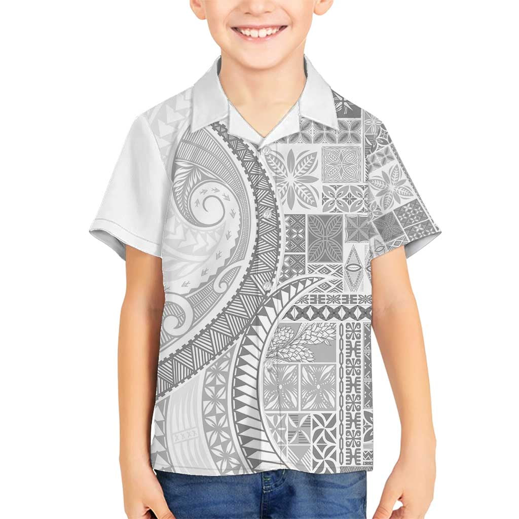 Samoa Siapo White Sunday Family Matching Puletasi and Hawaiian Shirt Lotu Tamaiti Polynesian White Pattern - Polynesian Pride