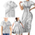 Samoa Siapo White Sunday Family Matching Short Sleeve Bodycon Dress and Hawaiian Shirt Lotu Tamaiti Polynesian White Pattern - Polynesian Pride
