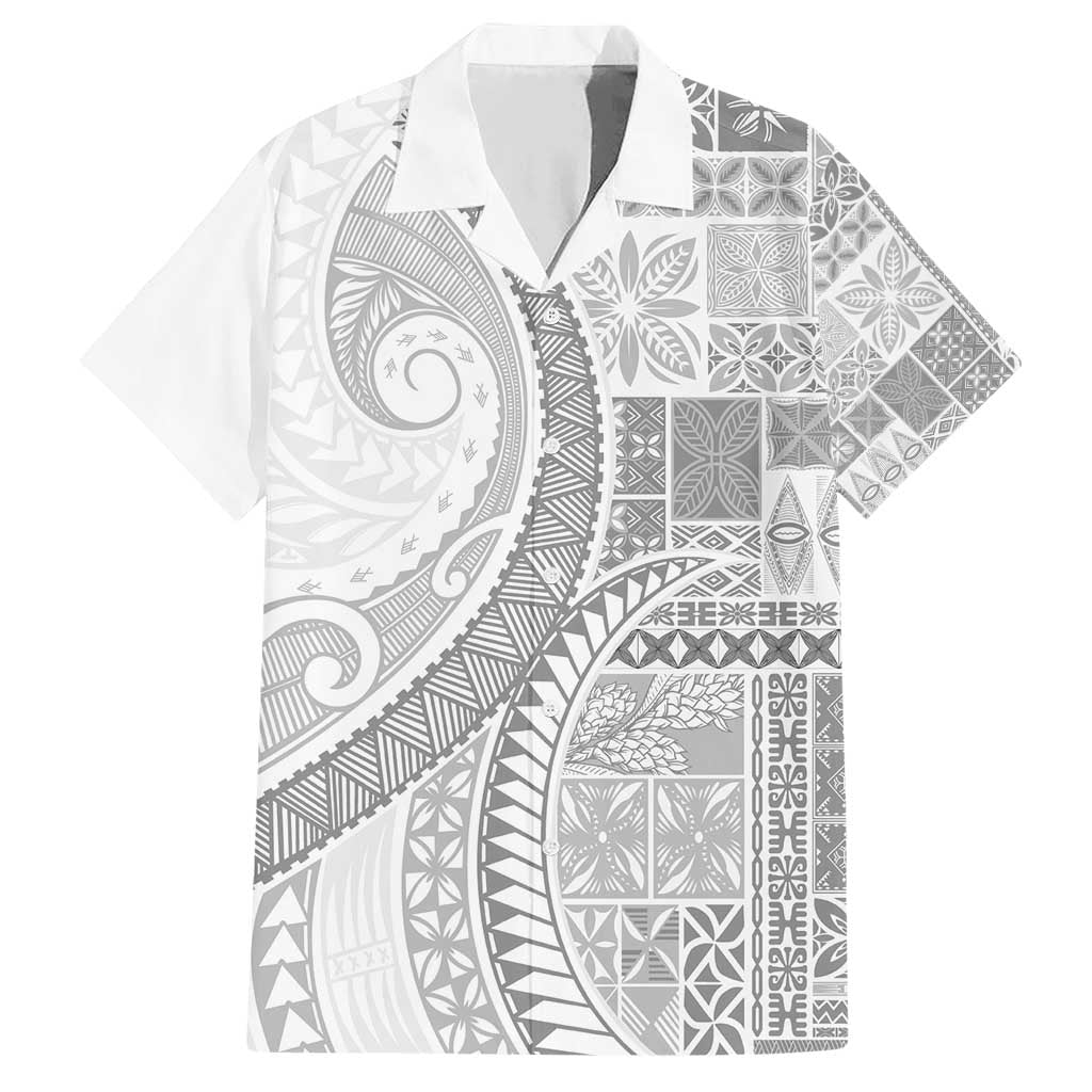 Samoa Siapo White Sunday Family Matching Short Sleeve Bodycon Dress and Hawaiian Shirt Lotu Tamaiti Polynesian White Pattern - Polynesian Pride