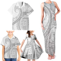 Samoa Siapo White Sunday Family Matching Tank Maxi Dress and Hawaiian Shirt Lotu Tamaiti Polynesian White Pattern - Polynesian Pride