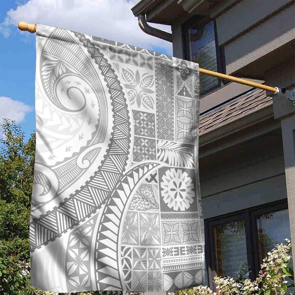 Samoa Siapo White Sunday Garden Flag Lotu Tamaiti Polynesian White Pattern - Polynesian Pride