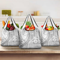 Samoa Siapo White Sunday Grocery Bag Lotu Tamaiti Polynesian White Pattern - Polynesian Pride