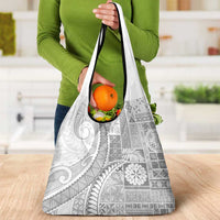 Samoa Siapo White Sunday Grocery Bag Lotu Tamaiti Polynesian White Pattern - Polynesian Pride