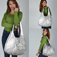 Samoa Siapo White Sunday Grocery Bag Lotu Tamaiti Polynesian White Pattern - Polynesian Pride