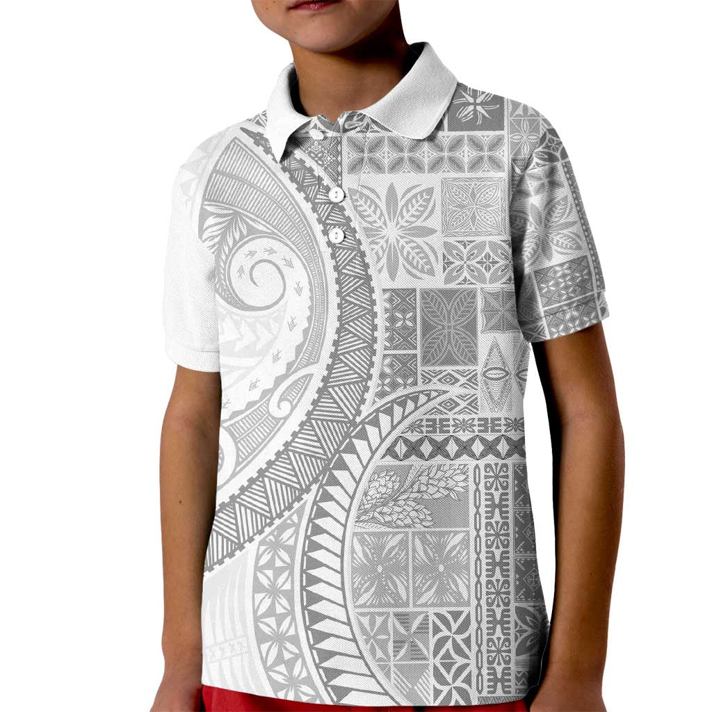 Samoa Siapo White Sunday Kid Polo Shirt Lotu Tamaiti Polynesian White Pattern - Polynesian Pride
