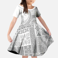 Samoa Siapo White Sunday Kid Short Sleeve Dress Lotu Tamaiti Polynesian White Pattern - Polynesian Pride