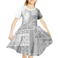 Samoa Siapo White Sunday Kid Short Sleeve Dress Lotu Tamaiti Polynesian White Pattern - Polynesian Pride