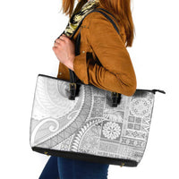 Samoa Siapo White Sunday Leather Tote Bag Lotu Tamaiti Polynesian White Pattern - Polynesian Pride
