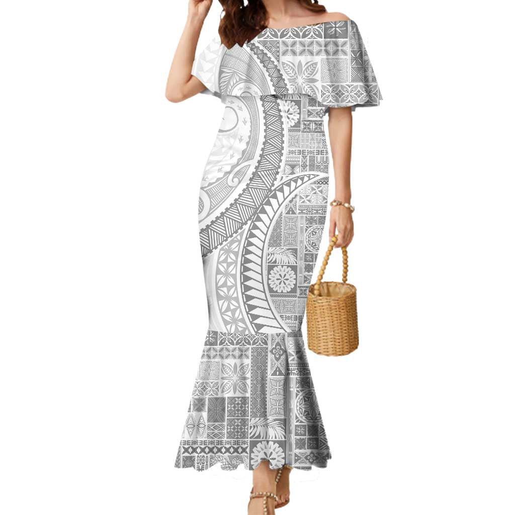 Samoa Siapo White Sunday Mermaid Dress Lotu Tamaiti Polynesian White Pattern - Polynesian Pride