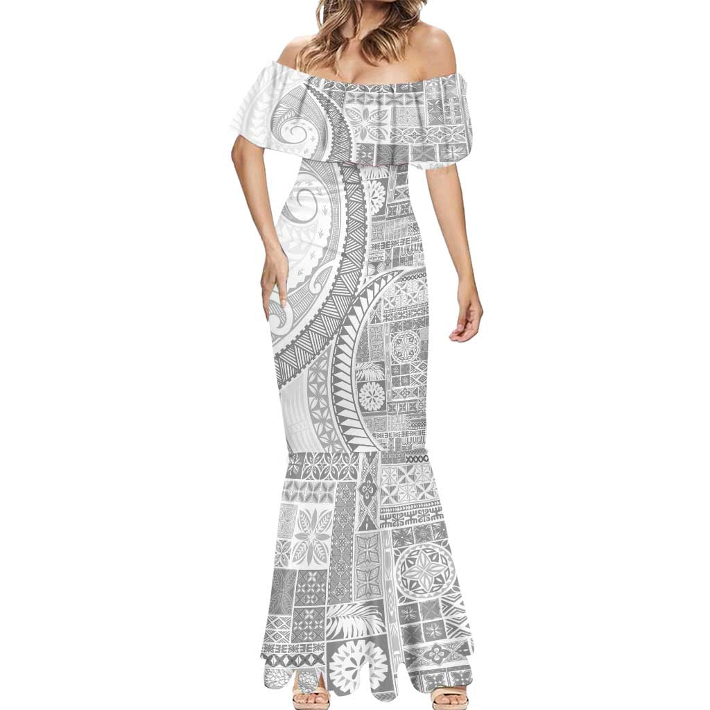 Samoa Siapo White Sunday Mermaid Dress Lotu Tamaiti Polynesian White Pattern LT9 - Polynesian Pride