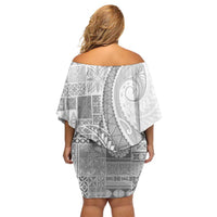 Samoa Siapo White Sunday Off Shoulder Short Dress Lotu Tamaiti Polynesian White Pattern - Polynesian Pride