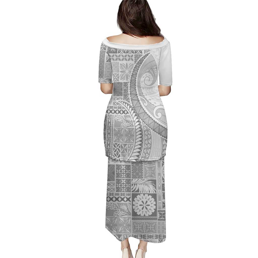 Samoa Siapo White Sunday Puletasi Lotu Tamaiti Polynesian White Pattern - Polynesian Pride