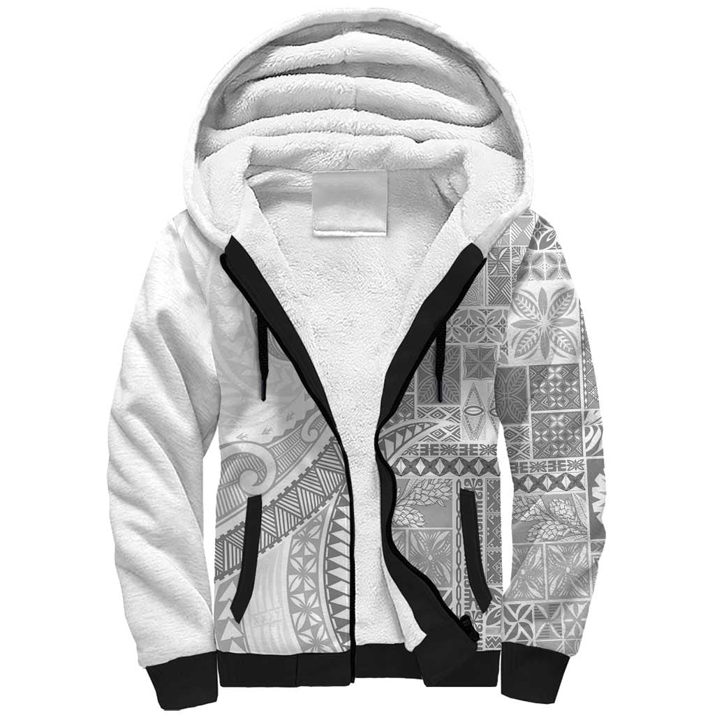 Samoa Siapo White Sunday Sherpa Hoodie Lotu Tamaiti Polynesian White Pattern - Polynesian Pride