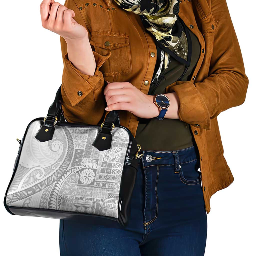 Samoa Siapo White Sunday Shoulder Handbag Lotu Tamaiti Polynesian White Pattern - Polynesian Pride