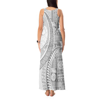 Samoa Siapo White Sunday Tank Maxi Dress Lotu Tamaiti Polynesian White Pattern - Polynesian Pride