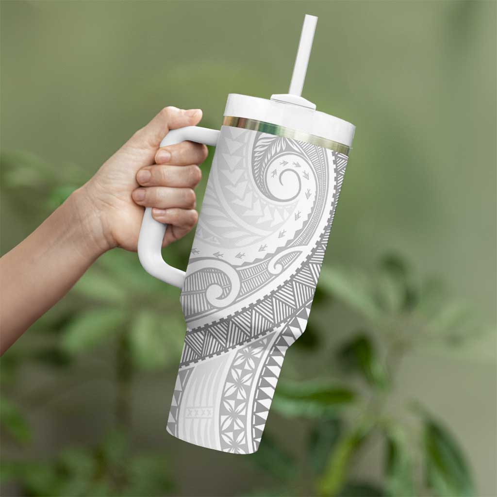 Samoa Siapo White Sunday Tumbler With Handle Lotu Tamaiti Polynesian White Pattern - Polynesian Pride