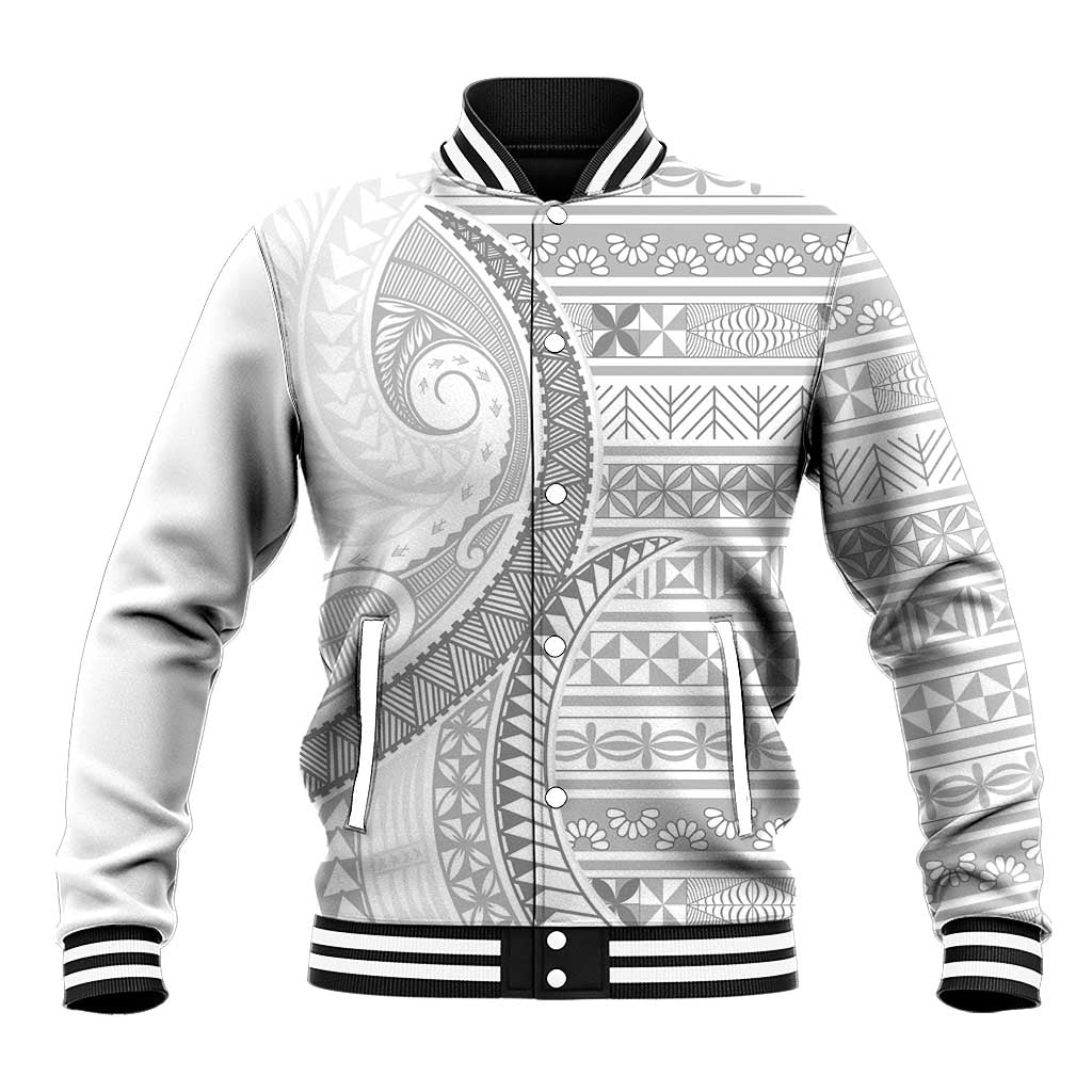 Tokelau White Sunday Baseball Jacket Lotu Tamaiti Ngatu Tokelau Feletoa Manulua - Polynesian Pride