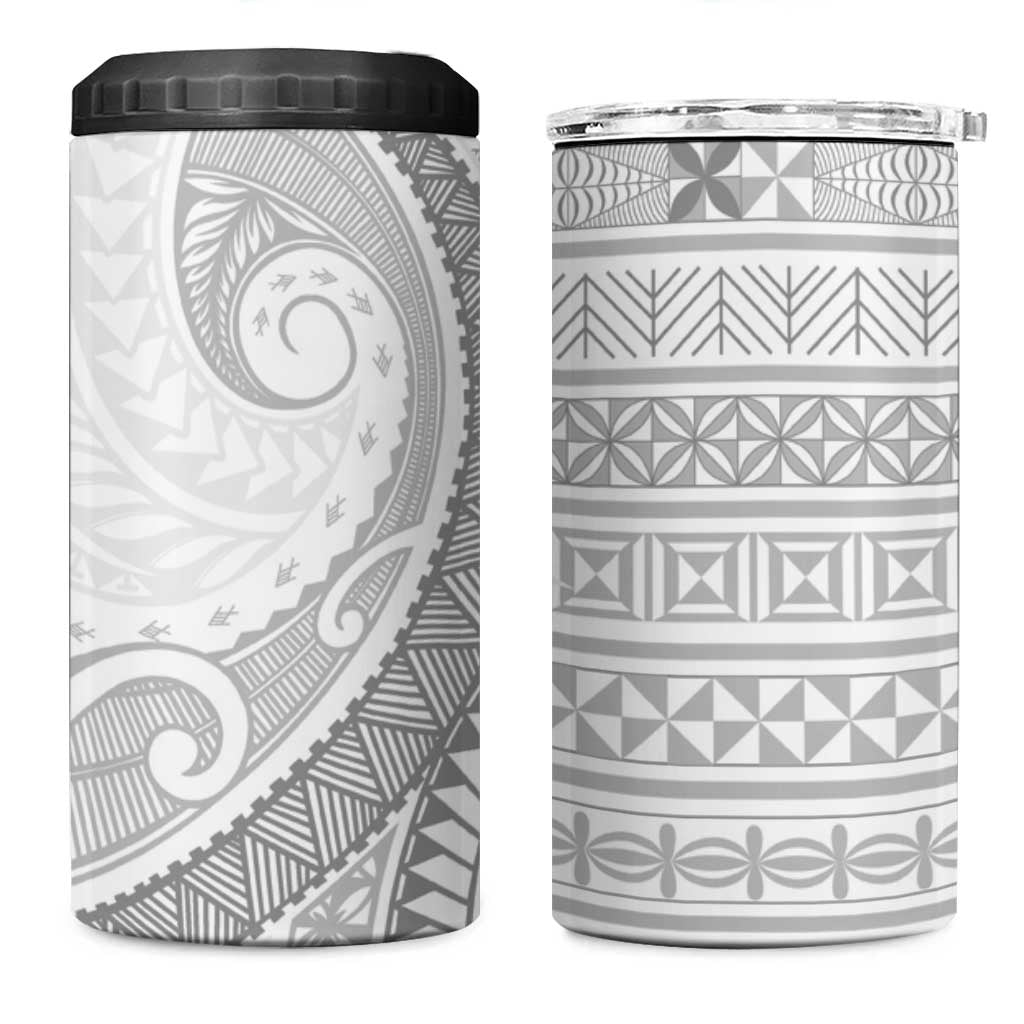 Tokelau White Sunday 4 in 1 Can Cooler Tumbler Lotu Tamaiti Ngatu Tokelau Feletoa Manulua - Polynesian Pride