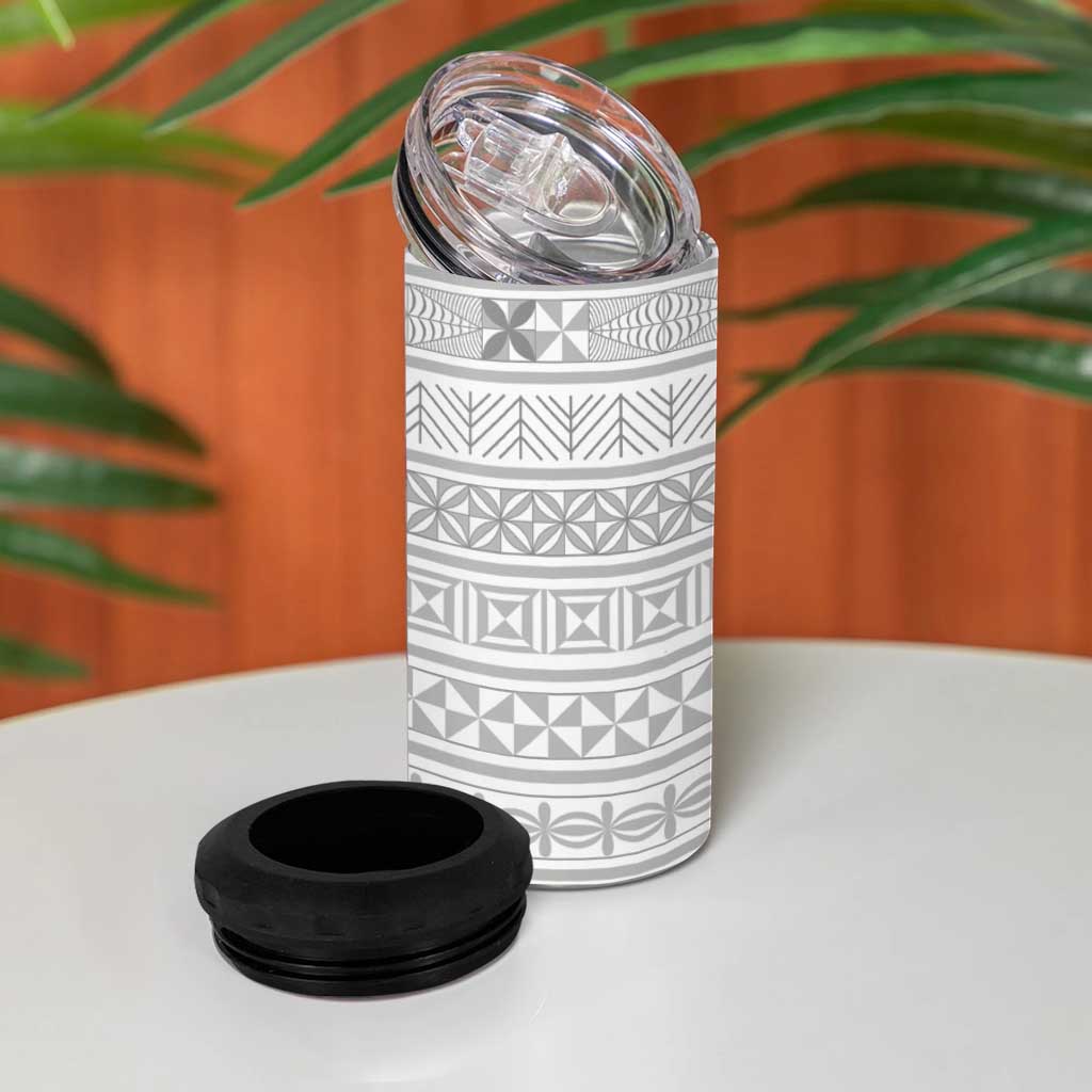 Tokelau White Sunday 4 in 1 Can Cooler Tumbler Lotu Tamaiti Ngatu Tokelau Feletoa Manulua - Polynesian Pride